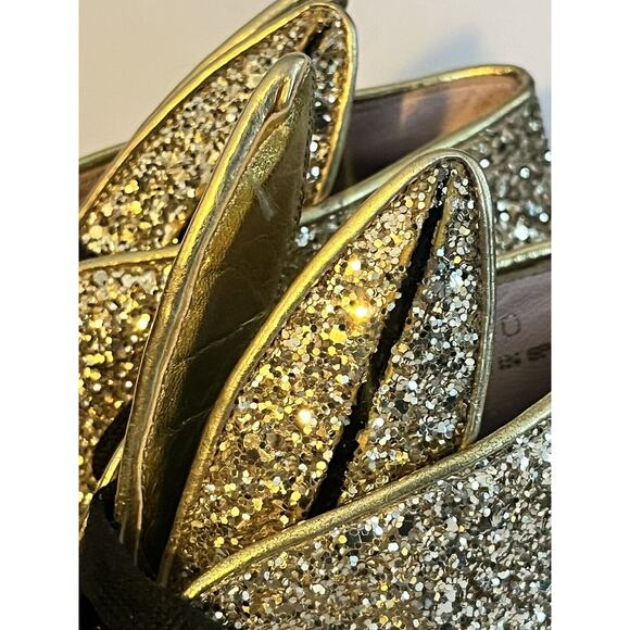 Minna Parikka Bunny Ears Sneaker •Women 40 /US 9• Gold Glitter Black Hi Top - Picture 11 of 15